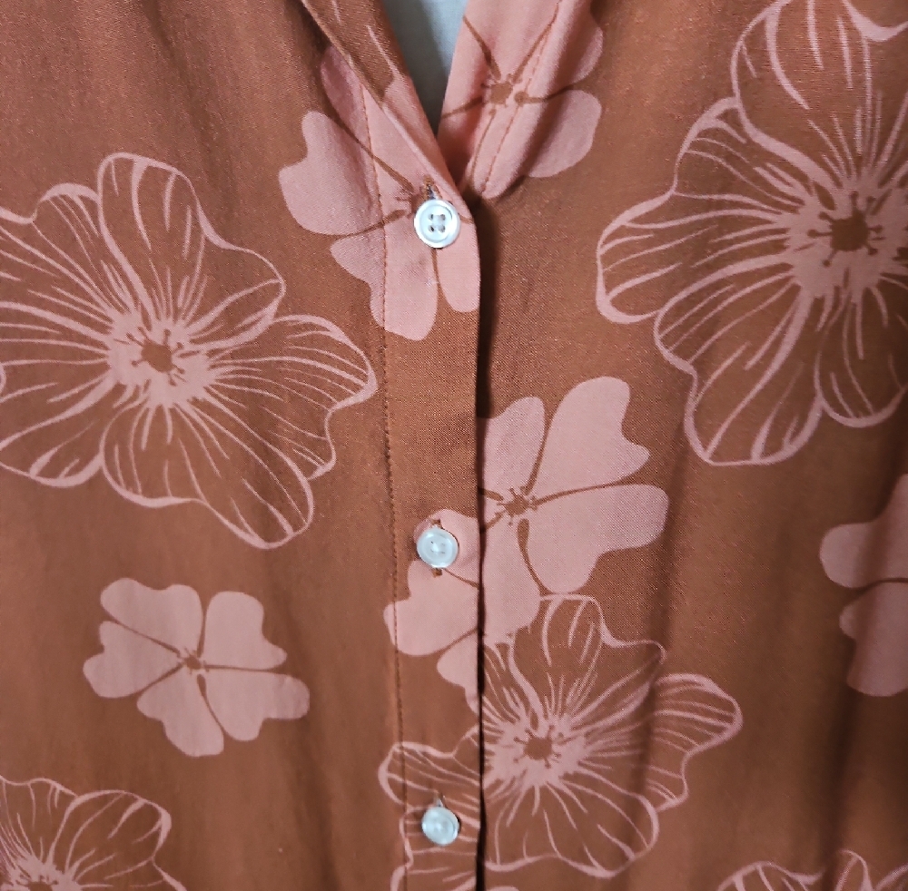 Rust Floral Button-Up Tunic Dress - Picture 3 of 4